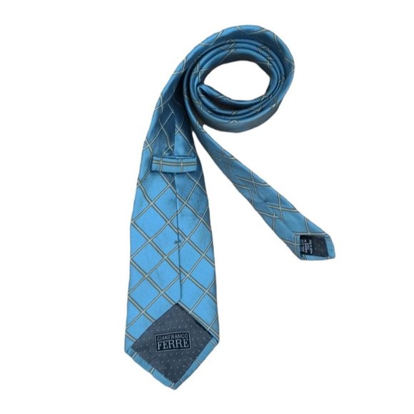GIANFRANCO FERRE Blue Plaid Silk Tie ITALY 60"/ 3.7" EC - Picture 3 of 7